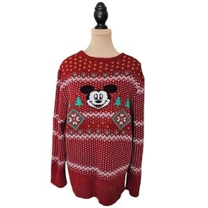 Disney Red Mickey Mouse Christmas Sweater Sz L